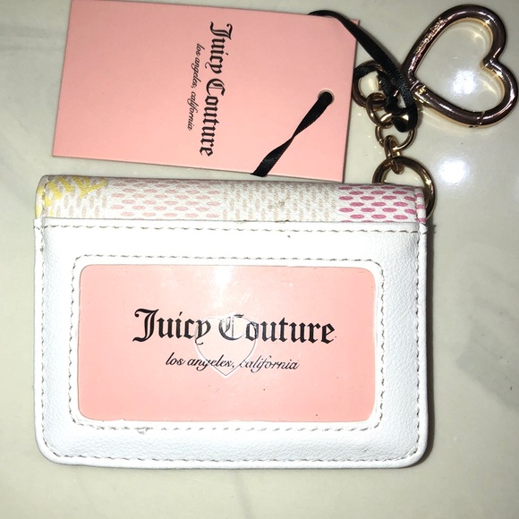 Juicy Couture White Multi Miss Independent Card Case Wallet Key Fob NWT - Picture 10 of 16